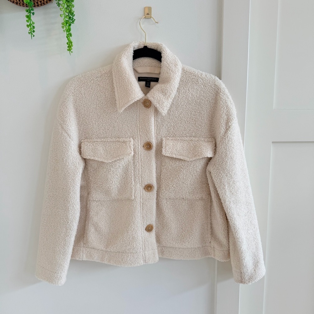 Banana Republic Cropped Cream Teddy Sherpa Jacket Women's Petite Medium